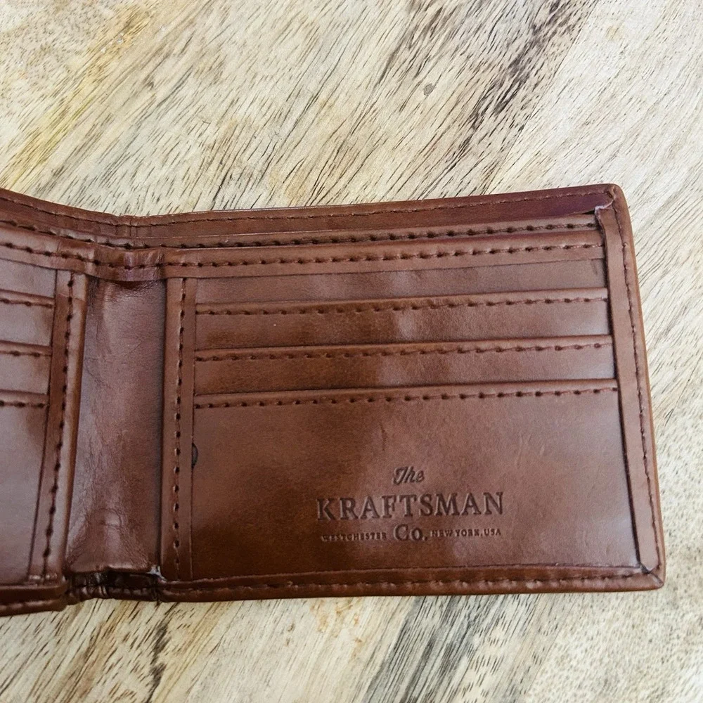 NWT Kraftsman Co. Needlepoint American Flag Wallet | Men's Leather Bi‑Fold